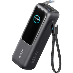 Anker Laptop Power Bank, 25,000mAh 165W Portable Charger with Triple 100W USB-C Ports for Multi-Device Charging, Built-in and Retractable Cables